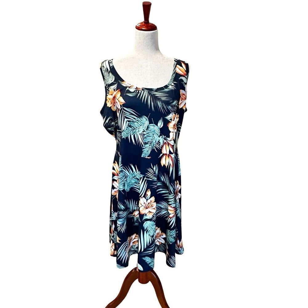 Fensace Women's Sleeveless Tropical Floral Cotton Sundress Cover-Up XL